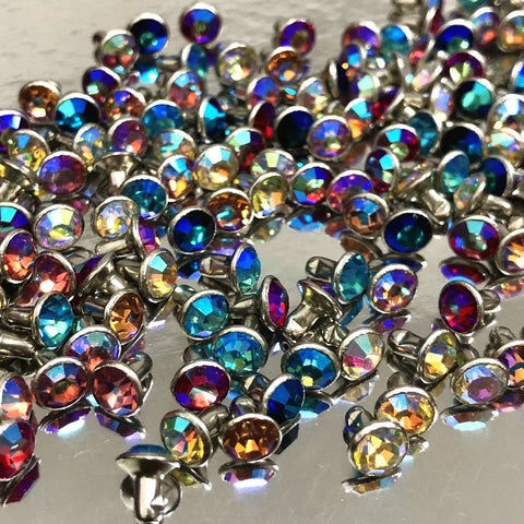 50Sets 6MM Mixed Color CZ+++ Crystals Rhinestone Rivets AB Plated Rivets Assorted Cabochon Rivets Fit DIY Making Shipping Free