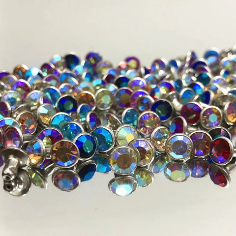 50Sets 6MM Mixed Color CZ+++ Crystals Rhinestone Rivets AB Plated Rivets Assorted Cabochon Rivets Fit DIY Making Shipping Free