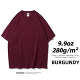 9.9oz 280gsm High Qualtity Oversized Heavy T-shirt for Men Short Sleeve Tee Cotton Solid Color Trend Leisure Green White Black