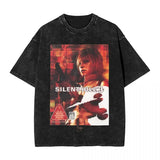 Streetwear Hip Hop Vintage T-Shirts Silent Hill Washed Cotton T Shirt Horror Movie Game Tees Men Women Harajuku Printed Tops