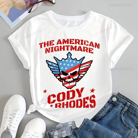 Vintage Wrestler Cody Rhodes American Nightmare Print T-shirt Top Trend Short Sleeve Neutral Shirt Pattern Large T-shirt