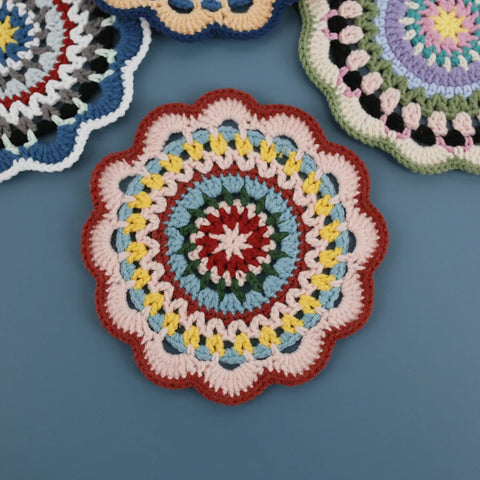 Bohemian Handmade Woven Colorful Coasters Yarn Crochet Artistic Decorative Home Accessories Round Mats Finished Products