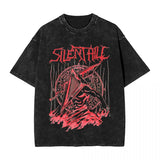 Streetwear Hip Hop Vintage T-Shirts Silent Hill Washed Cotton T Shirt Horror Movie Game Tees Men Women Harajuku Printed Tops