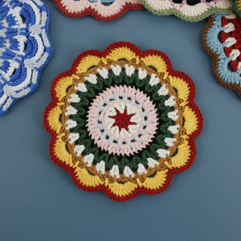 Bohemian Handmade Woven Colorful Coasters Yarn Crochet Artistic Decorative Home Accessories Round Mats Finished Products