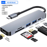 USB C HUB 4K 30Hz Type C to HDMI-compatible PD 87W USB Splitter USB Adapter For Macbook Air Pro USB3.0 HUB TF SD Multi Converter