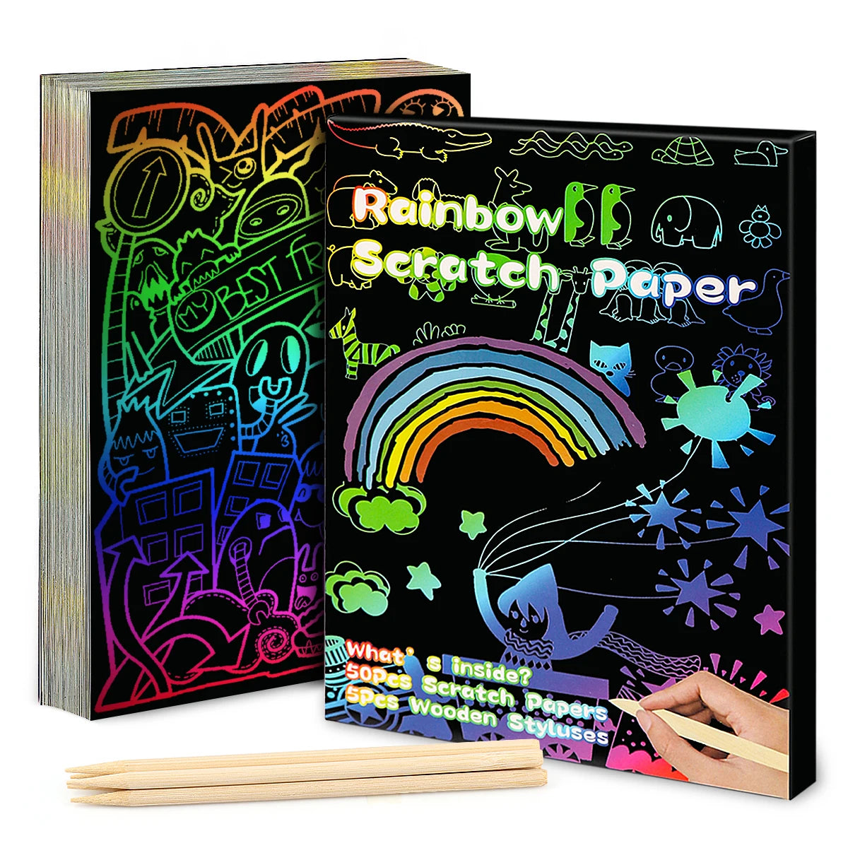 100Pcs Dazzling Scratch Painting Parent Child Interactive Toys Note Cards Handmade Painting