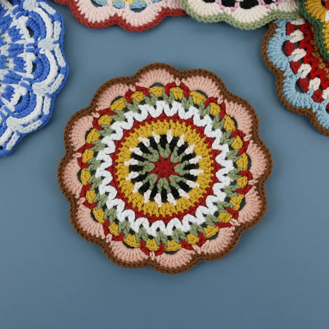 Bohemian Handmade Woven Colorful Coasters Yarn Crochet Artistic Decorative Home Accessories Round Mats Finished Products