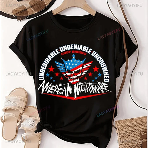 Vintage Wrestler Cody Rhodes American Nightmare Print T-shirt Top Trend Short Sleeve Neutral Shirt Pattern Large T-shirt