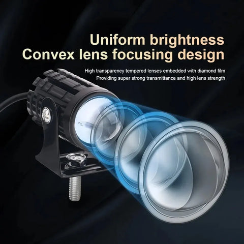 2PCS Universal Motorcycle LED Headlight Projector Lens Dual Color ATV Scooter Driving Lamp Fog Light Auxiliary Spotlight Lamp