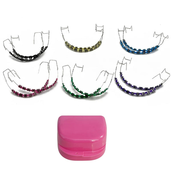 1 Pair Dental Fake Braces Temporary Tooth Decoration With Hook With Metal Wires Colorful Metal Bracket Ligature Ties Dental Tool