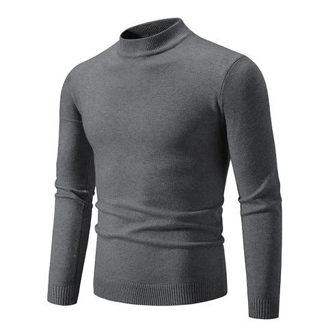 New Sweatwear Men's Half Neck Basic Solid Color Sweaters Round Neck Elastic Pullovers Warm Autumn Knitted Oversized Sweater Men