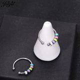 Stainless Steel Rings Fidget Anxiety Rings For Women Adjustable Open Rings With Colorful Enamel Beads Nickel-free Dainty Jewelry