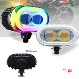 Dual Mirror Motorcycle Spotlight With/Without Horn, Universal Dual Color RGB Aperture Waterproof Headlights For Mountain Off-roa