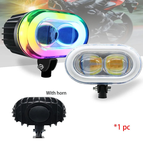 Dual Mirror Motorcycle Spotlight With/Without Horn, Universal Dual Color RGB Aperture Waterproof Headlights For Mountain Off-roa