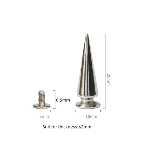 100sets Cone Zinc Alloy Spikes Studs Leathercraft Rivets Bullet Punk Spike for Clothes Bags Belt Pet Collars Tower Type 10x29mm