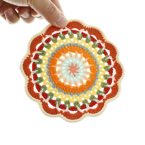 Bohemian Handmade Woven Colorful Coasters Yarn Crochet Artistic Decorative Home Accessories Round Mats Finished Products
