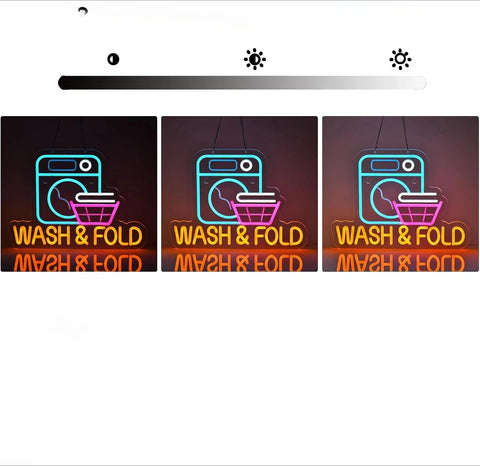 Wash & Fold Neon Sign for Laundry Room Wall Decor LED Light Up Sign for Home Laundromat Wash Room Decor Art Wall Decor Lights