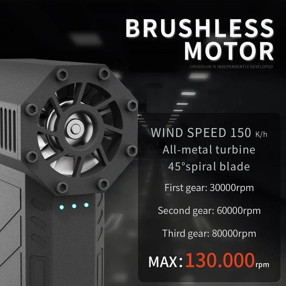 CROSSGUN X3 Pro Violent Blower Fan 3nd Turbo Blower Fan Jetfan Strong Fans Handheld 130000RPM Wind Speed 52m/s With LED Lighting