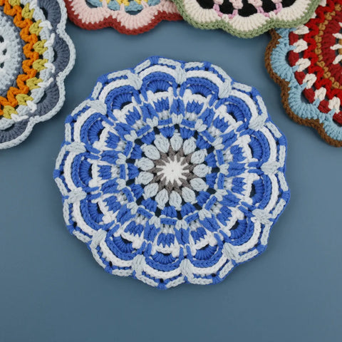 Bohemian Handmade Woven Colorful Coasters Yarn Crochet Artistic Decorative Home Accessories Round Mats Finished Products