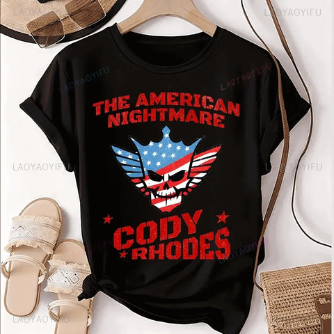 Vintage Wrestler Cody Rhodes American Nightmare Print T-shirt Top Trend Short Sleeve Neutral Shirt Pattern Large T-shirt