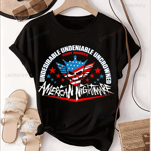 Vintage Wrestler Cody Rhodes American Nightmare Print T-shirt Top Trend Short Sleeve Neutral Shirt Pattern Large T-shirt