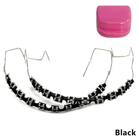 1 Pair Dental Fake Braces Temporary Tooth Decoration With Hook With Metal Wires Colorful Metal Bracket Ligature Ties Dental Tool