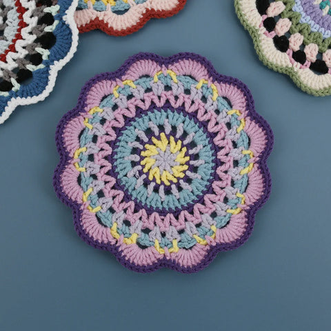 Bohemian Handmade Woven Colorful Coasters Yarn Crochet Artistic Decorative Home Accessories Round Mats Finished Products