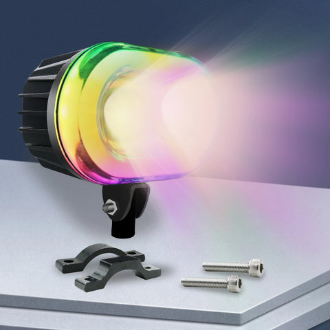 Dual Mirror Motorcycle Spotlight With/Without Horn, Universal Dual Color RGB Aperture Waterproof Headlights For Mountain Off-roa