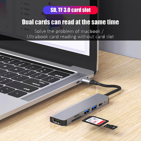 USB C HUB 4K 30Hz Type C to HDMI-compatible PD 87W USB Splitter USB Adapter For Macbook Air Pro USB3.0 HUB TF SD Multi Converter