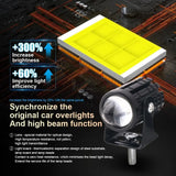 2PCS Universal Motorcycle LED Headlight Projector Lens Dual Color ATV Scooter Driving Lamp Fog Light Auxiliary Spotlight Lamp