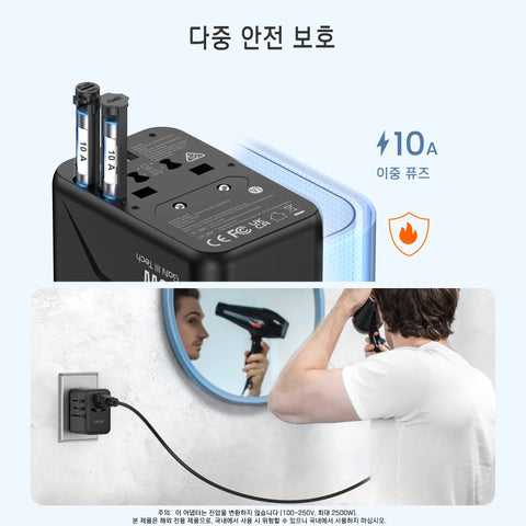 LENCENT 65W/100W GaN International Travel Adapter with 2USB 3 Type C GaN Fast Charging Adapter with EU AU US UK Plug for Travel