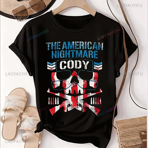 Vintage Wrestler Cody Rhodes American Nightmare Print T-shirt Top Trend Short Sleeve Neutral Shirt Pattern Large T-shirt