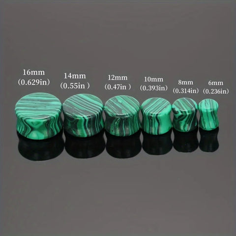 2pcs Stylish Vintage Synthetic Malachite Stone Ear Gauges Plugs & Tunnels Expander Stretchers Body Piercing Jewelry Size 6-16mm