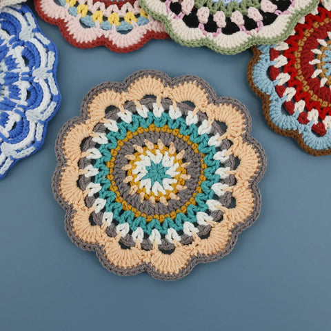 Bohemian Handmade Woven Colorful Coasters Yarn Crochet Artistic Decorative Home Accessories Round Mats Finished Products
