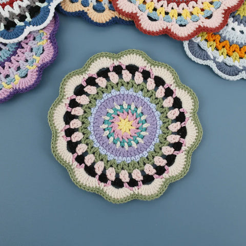 Bohemian Handmade Woven Colorful Coasters Yarn Crochet Artistic Decorative Home Accessories Round Mats Finished Products