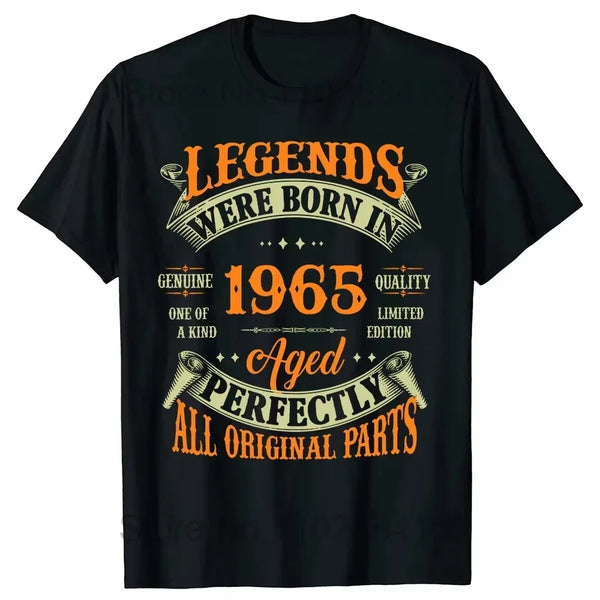 2025 Funny 60th Tee Vintage Legends Born in 1965 60 Years Old Party Women T Shirts Summer Cotton Birthday Gift Idea Men T-shirt