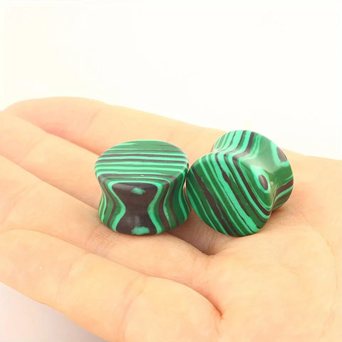 2pcs Stylish Vintage Synthetic Malachite Stone Ear Gauges Plugs & Tunnels Expander Stretchers Body Piercing Jewelry Size 6-16mm