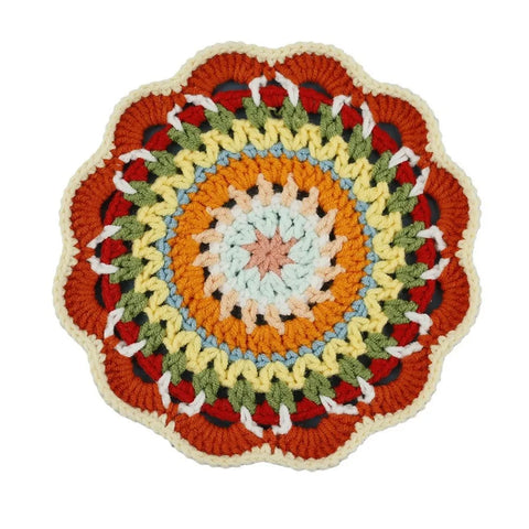 Bohemian Handmade Woven Colorful Coasters Yarn Crochet Artistic Decorative Home Accessories Round Mats Finished Products