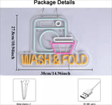 Wash & Fold Neon Sign for Laundry Room Wall Decor LED Light Up Sign for Home Laundromat Wash Room Decor Art Wall Decor Lights