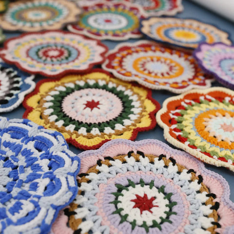 Bohemian Handmade Woven Colorful Coasters Yarn Crochet Artistic Decorative Home Accessories Round Mats Finished Products