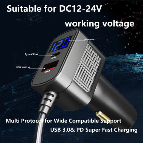 For Starlink Mini 100w 3-in-1 Car Charger with 2m/3m Type-C USB to DC Cable LED  insert the car cigarette lighter hole fit Mini