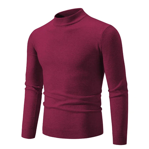New Sweatwear Men's Half Neck Basic Solid Color Sweaters Round Neck Elastic Pullovers Warm Autumn Knitted Oversized Sweater Men