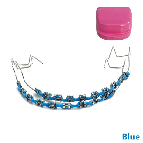 1 Pair Dental Fake Braces Temporary Tooth Decoration With Hook With Metal Wires Colorful Metal Bracket Ligature Ties Dental Tool