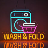Wash & Fold Neon Sign for Laundry Room Wall Decor LED Light Up Sign for Home Laundromat Wash Room Decor Art Wall Decor Lights