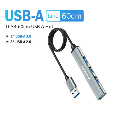 Lemorele USB Hub Type C Hub USB3.0 OTG 4 Port USB C/A HUB Multi Splitter Adapter Laptop Accessories For Lenovo Macbook Pro