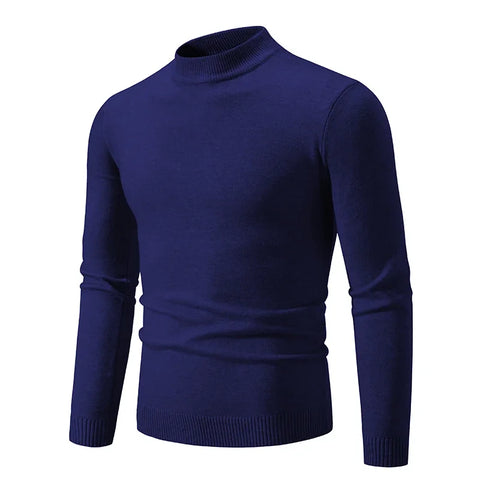 New Sweatwear Men's Half Neck Basic Solid Color Sweaters Round Neck Elastic Pullovers Warm Autumn Knitted Oversized Sweater Men