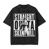 Streetwear Hip Hop Vintage T-Shirts Silent Hill Washed Cotton T Shirt Horror Movie Game Tees Men Women Harajuku Printed Tops