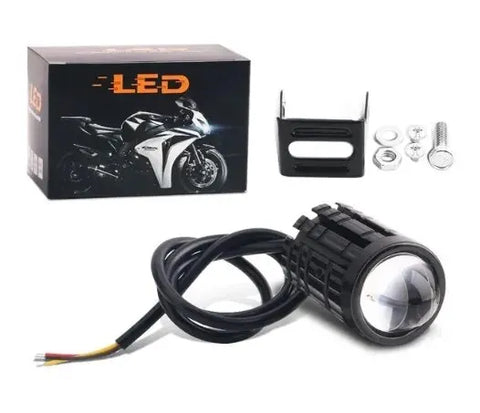 2PCS Universal Motorcycle LED Headlight Projector Lens Dual Color ATV Scooter Driving Lamp Fog Light Auxiliary Spotlight Lamp