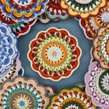 Bohemian Handmade Woven Colorful Coasters Yarn Crochet Artistic Decorative Home Accessories Round Mats Finished Products