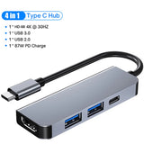 USB C HUB 4K 30Hz Type C to HDMI-compatible PD 87W USB Splitter USB Adapter For Macbook Air Pro USB3.0 HUB TF SD Multi Converter